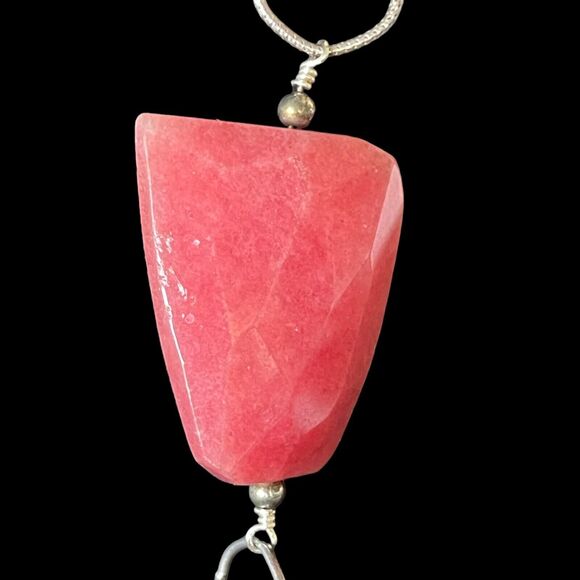 Pink Cherry Quartz Faceted Real Gemstone Station Set Sterling Silver Necklace - Picture 4 of 5